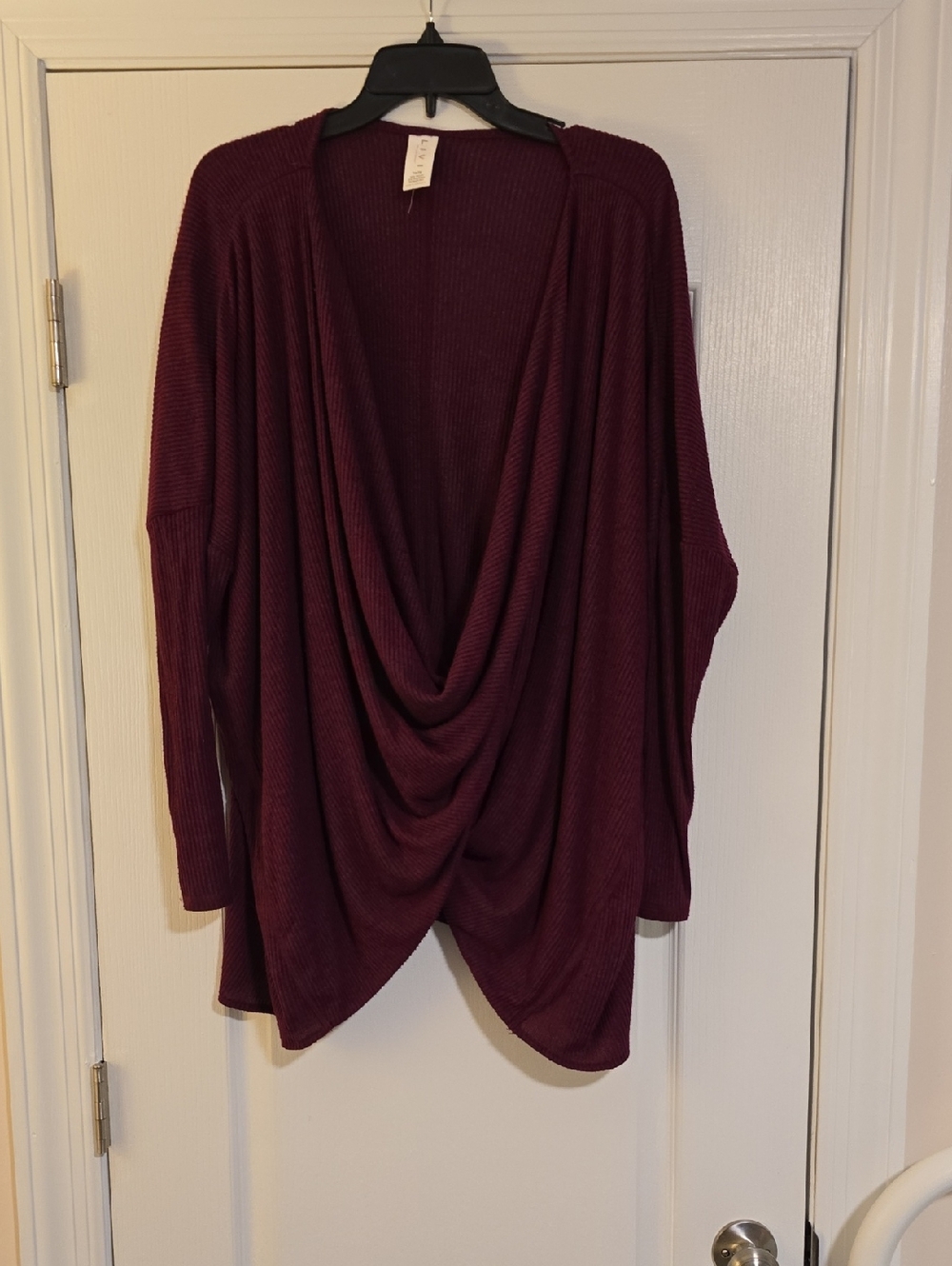 Livi Drape-Front Open Sweater - Burgundy